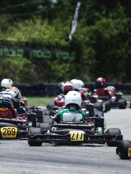 A full grid of karts at the Bira Kart Circuit in Pattaya, Thailand, for the RMC Asia Trophy.