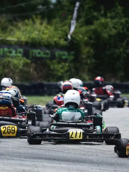 A full grid of karts at the Bira Kart Circuit in Pattaya, Thailand, for the RMC Asia Trophy.