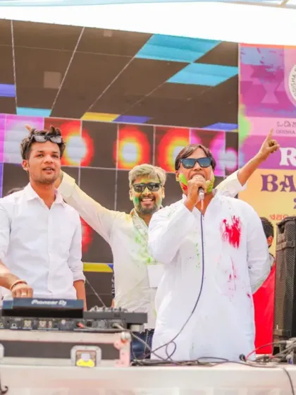 Another shot from the Rang Barase Holi party, with my fellow performers on stage, getting the crowd hyped up.