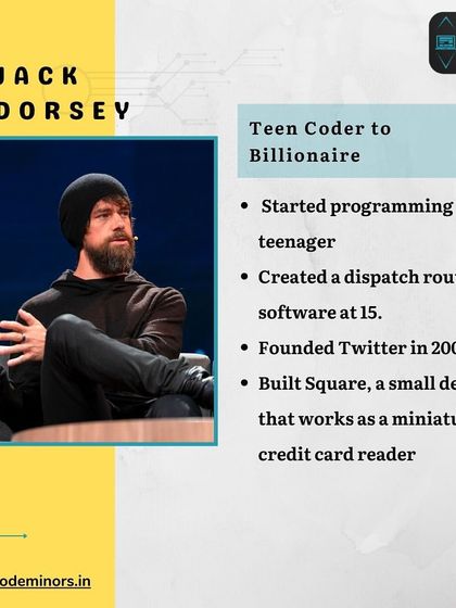 A look at Jack Dorsey, who started programming as a teenager and later founded Twitter. His journey from creating dispatch software at 15 to becoming a tech billionaire is truly inspiring.
