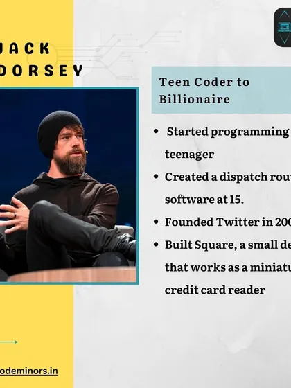 A look at Jack Dorsey, who started programming as a teenager and later founded Twitter. His journey from creating dispatch software at 15 to becoming a tech billionaire is truly inspiring.