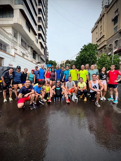 The whole crew out for a Sunday run, even when the streets are wet. We show up no matter the weather, because consistency is key to progress.
