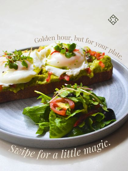 Golden hour, but for your plate. Our Avocado & Poached Egg Toast, looking radiant and ready to be enjoyed.