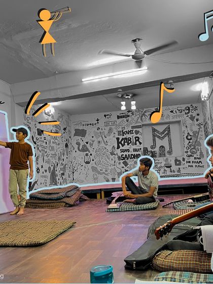 A student takes the lead, explaining a concept on the whiteboard to his peers. We empower students to become facilitators, building their confidence and deepening their own understanding.