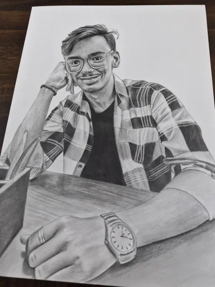 A detailed half-body portrait, this was a paid commission. Notice the detail in the plaid shirt, watch, and relaxed pose.