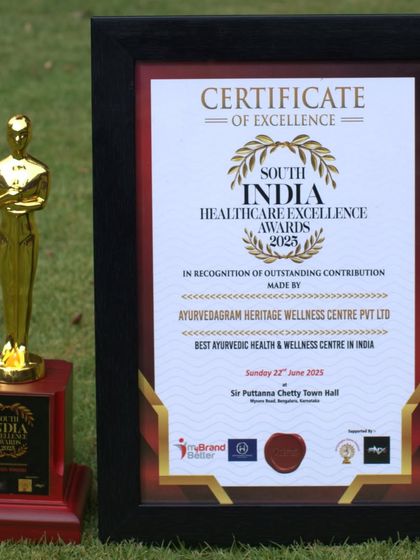 The Certificate of Excellence and trophy for "Best Ayurvedic & Wellness Centre in India." We are honored by this award and grateful to our team and guests.