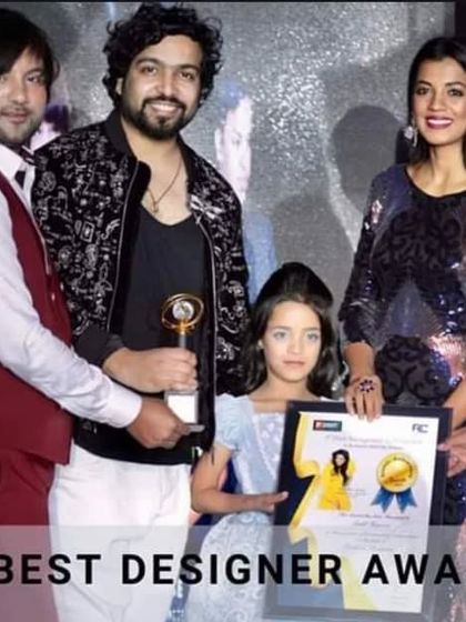 Another shot from the awards ceremony for Best Kids Designer, standing alongside my guru ji, actress Mugdha Godse, and one of my favorite child models, Sirat.