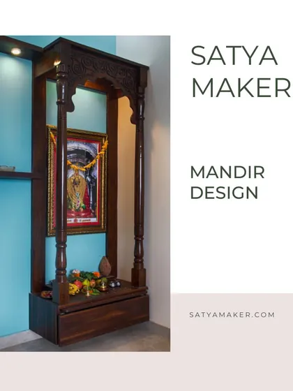 A classic, freestanding wooden mandir with traditional pillars and carving, perfect for adding a touch of heritage to any room.