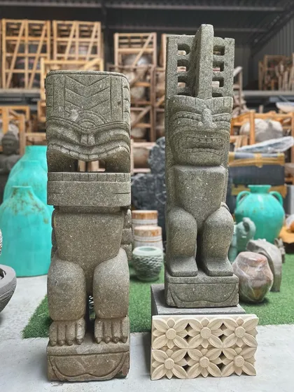 Our greenstone Tiki statues are designed to be statement pieces. Their substantial size and unique blend of cultural motifs make them a focal point in any setting.