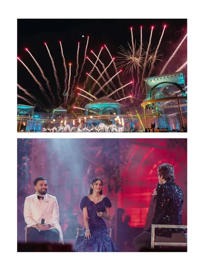 A night of stars, both in the sky and on the stage. We capture the spectacular fireworks and the intimate moments, like this on-stage interview with the couple.