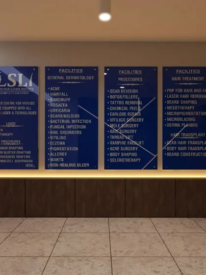 An example of functional design for a specialized commercial space. We designed and installed these clear, professional facility and service boards for a dermatology clinic, ensuring information is presented elegantly and effectively.
