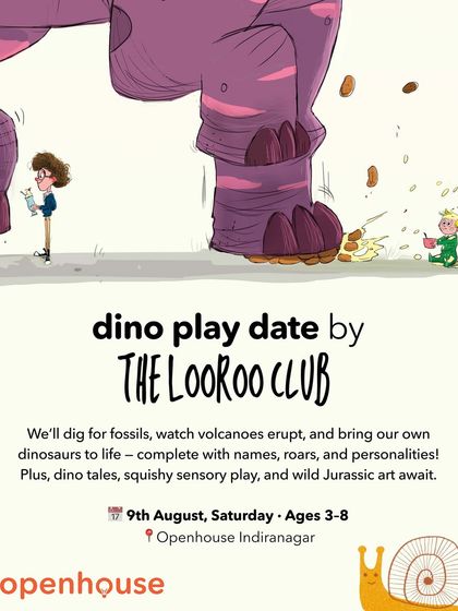 This poster for our Dino Play Date with The Looroo Club promises a day of digging for fossils, watching volcanoes erupt, and bringing dinosaurs to life through art and sensory play.