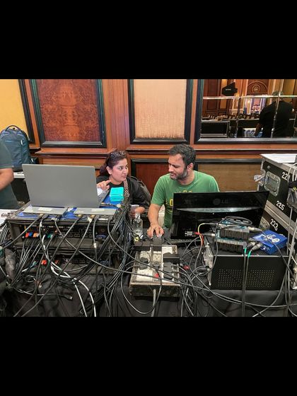A view of our cluttered but organized console during the BusinessLine Changemaker Awards. This is the nerve center from which we run the entire show.