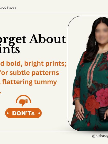 Don't use bold, bright prints around your midsection. Opt for subtle, all-over patterns for a more flattering look.