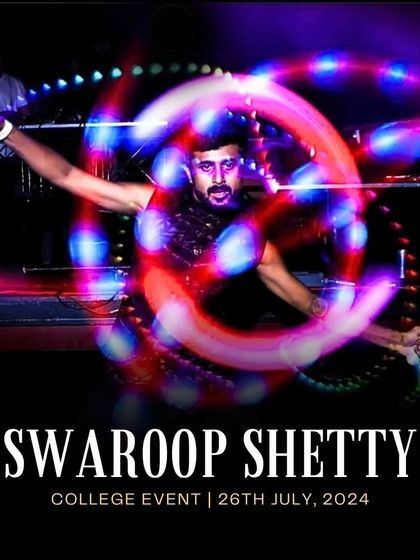 A promotional shot for a college event, capturing the vibrant light trails of my pixel poi. This long-exposure photo really shows off the beautiful patterns these props can create.