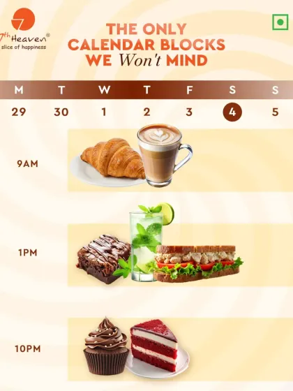 The only calendar blocks we won't mind. This graphic schedules a day full of our treats, from croissants for breakfast to cake for a late-night snack.