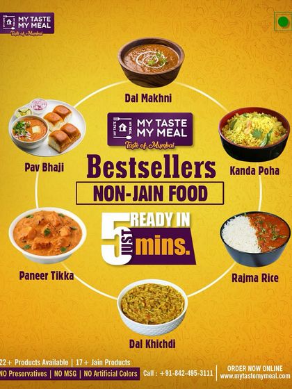 This chart shows some of our non-Jain bestsellers like Dal Makhani, Pav Bhaji, and Paneer Tikka. There's a meal for every moment and muncher.