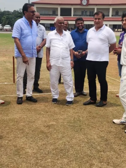 Inspecting the pitch with the guests before the inaugural match of the New Panvel tournament.