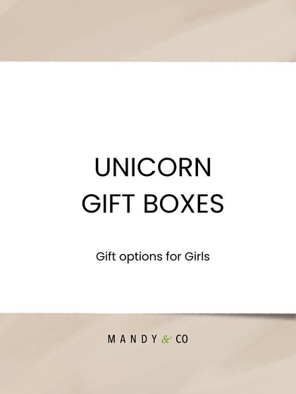 An introductory graphic for our whimsical Unicorn Gift Boxes collection.