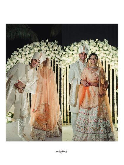A fun, candid collage of the couple after their ceremony, showing their playful side and the joy of being officially married.