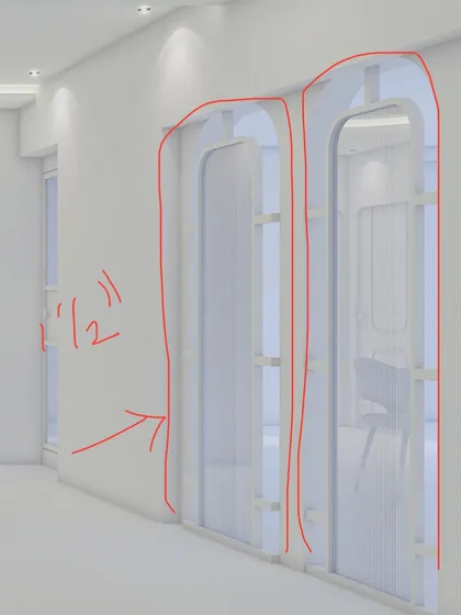 The design process involves constant refinement. Here, I'm marking up a 3D render to adjust the proportions of the arched doorways, ensuring every detail is just right.