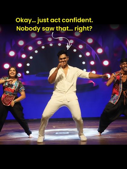"Okay, just act confident. Nobody saw that... right?" A classic performer thought bubble. We know the feeling of making a small mistake on stage and hoping no one noticed.