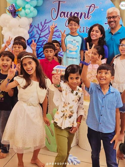 Pure joy! The birthday boy and his friends celebrating at his "Under The Sea" themed art party. We love hosting kids' parties filled with creativity and fun.