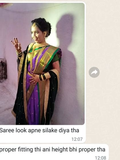 A happy client review for a custom-stitched Brahmini Navvari saree. I ensure a proper fit and the perfect height for a flawless look.
