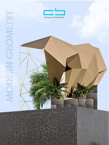 In this industrial design, geometry is purposeful. Diagonals slice across gridded panels, marking structural axes and translating unseen workflows into a readable exterior script of precision and order.