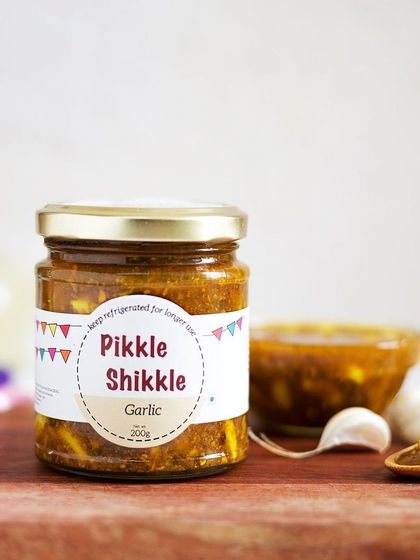 This is my Garlic Pickle, for those who love the pungent, spicy kick of whole garlic cloves pickled in oil and spices.