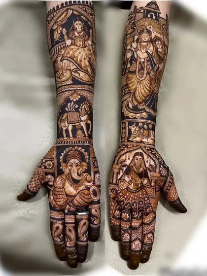 A repeat of the divine design from ID 35, showing the full composition with Ganesha, goddesses, and sacred animals.
