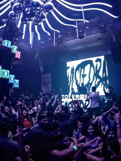 A wide-angle view of the incredible atmosphere at Toy Room, Pune. The club was packed, and the energy was electric from the moment I started my set.