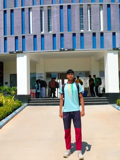 Harjeet Singh standing outside the FC Madras residential campus, where he is on a full scholarship.