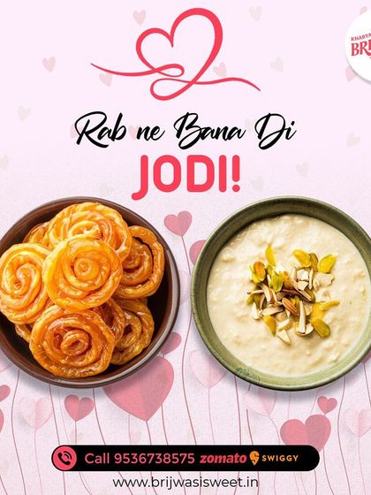 Jalebi and Rabri, a match made in heaven. This classic combination of crispy, syrupy jalebi with thick, creamy rabri is a divine dessert experience.