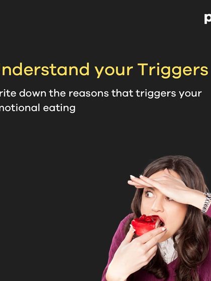 A carousel of tips for controlling emotional eating. It starts with understanding your triggers and embracing your emotions, then moves to practical steps like mindful eating and finding healthy alternatives.