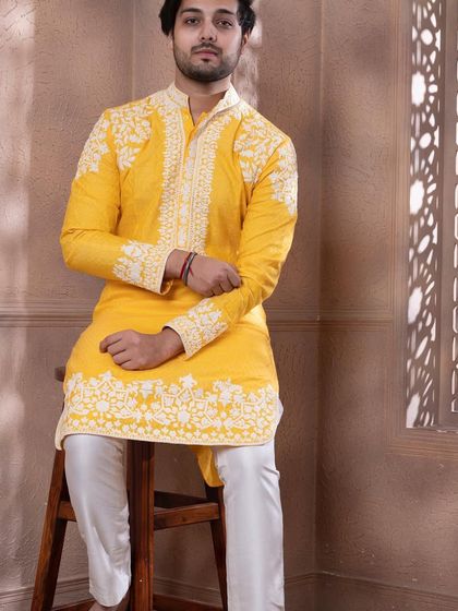 Another view of our popular zesty yellow kurta.