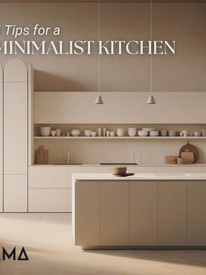 Here are 5 tips for a minimalist kitchen, starting with the overall concept. This serene space uses a neutral palette, clean lines, and uncluttered surfaces to achieve a calm and sophisticated look.