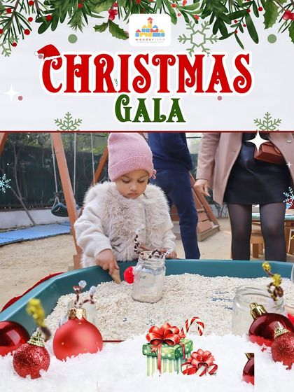 Christmas-themed sensory play is a wonderful way to engage the little ones. This toddler is exploring different textures in a bin filled with festive ornaments and materials.