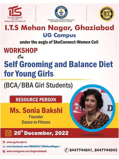 The official poster for my workshop on Self Grooming and Balanced Diet for the young women of I.T.S Mohan Nagar, Ghaziabad.