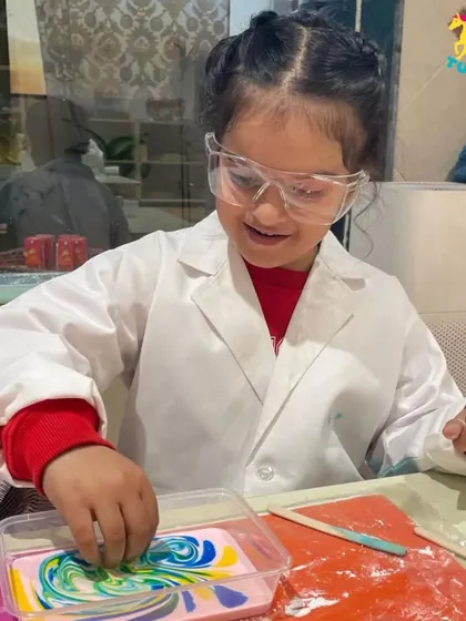 In our Little Scientist's Lab, every child becomes an inventor. Dressed in lab coats, they get to mix, pour, and create everything from colorful slime to fizzing bath bombs, making science tangible and exciting.