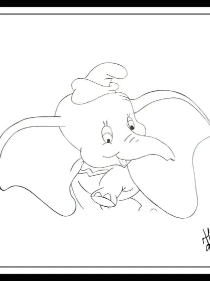 A clean ink line art of Dumbo the elephant. It’s a tribute to the classic character and his inspiring story that the very things that hold you down can be the things that lift you up.