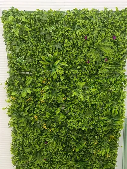 An artificial vertical garden panel designed to fit in an awkward space under a staircase. This is a great way to add life to a corner that is often overlooked.