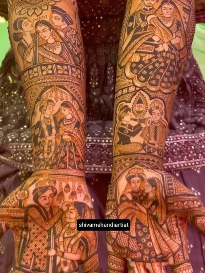 This design is filled with multiple scenes from a wedding, including the varmala ceremony and other family moments, all rendered with incredible detail.