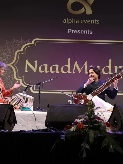 Sharing a musical dialogue with Pt. Ramdas Palsule uncle during the 'NaadMudra' concert. The interplay between sitar and tabla is the heart of a jugalbandi.