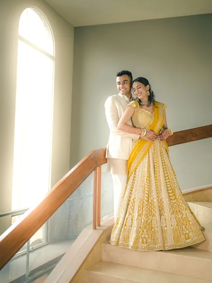 A bright and airy engagement portrait. We used the natural light from a large window to create a soft and romantic atmosphere for this couple.