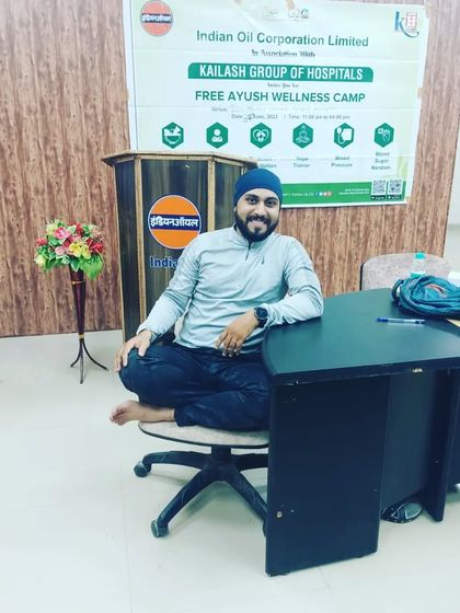 At the Indian Oil Corporation wellness camp in Meerut. It's rewarding to bring the healing practices of yoga to different corporate environments.