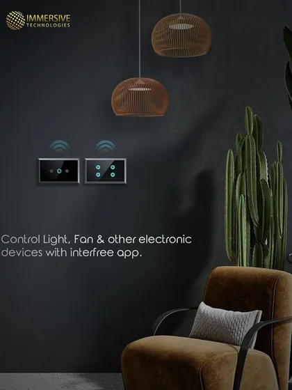 Go beyond simple switches. This image shows a modern touch panel that can control lights, fans, and other electronic devices, all connected and manageable through the Interfree app for ultimate convenience.
