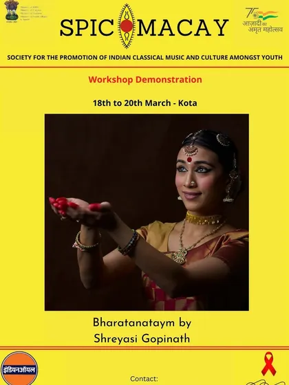 The poster for my first workshop with Spicmacay, an organization dedicated to promoting Indian classical arts among youth. This was a dream come true and a wonderful opportunity to teach.