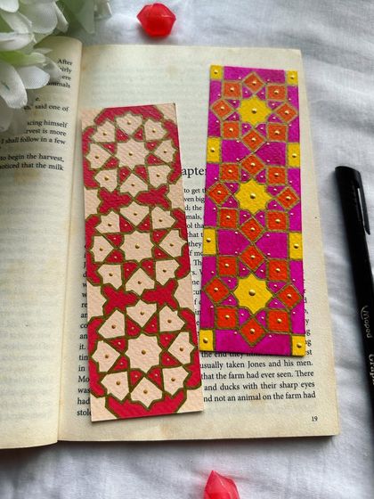 Another shot of my Islamic geometry bookmarks. The dot work was an impromptu addition, but I think it adds a nice texture.