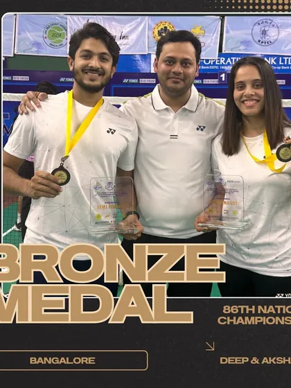 A podium finish at the 86th Senior National Badminton Championships. Deep Rambhiya and Akshaya Warang with their bronze medals, a result of their consistent performance against the country's best players.
